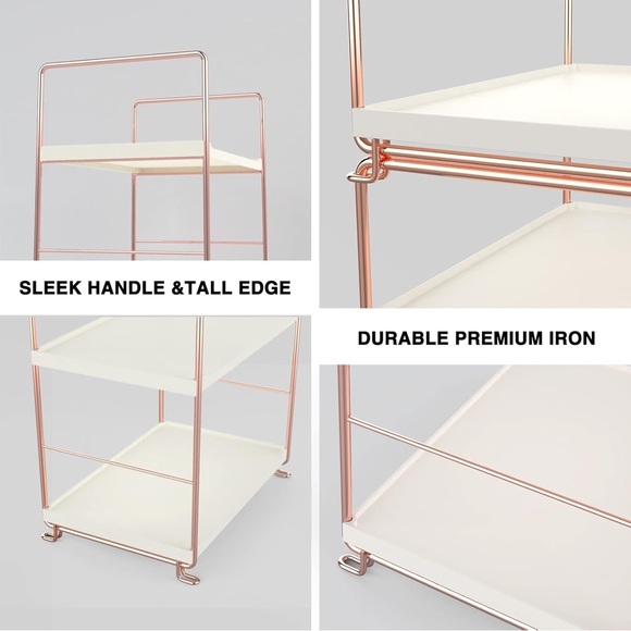 Desktop Cosmetics Storage Rack Rose Gold 2 Layers Bathroom Makeup Organizer - Picture 6 of 16